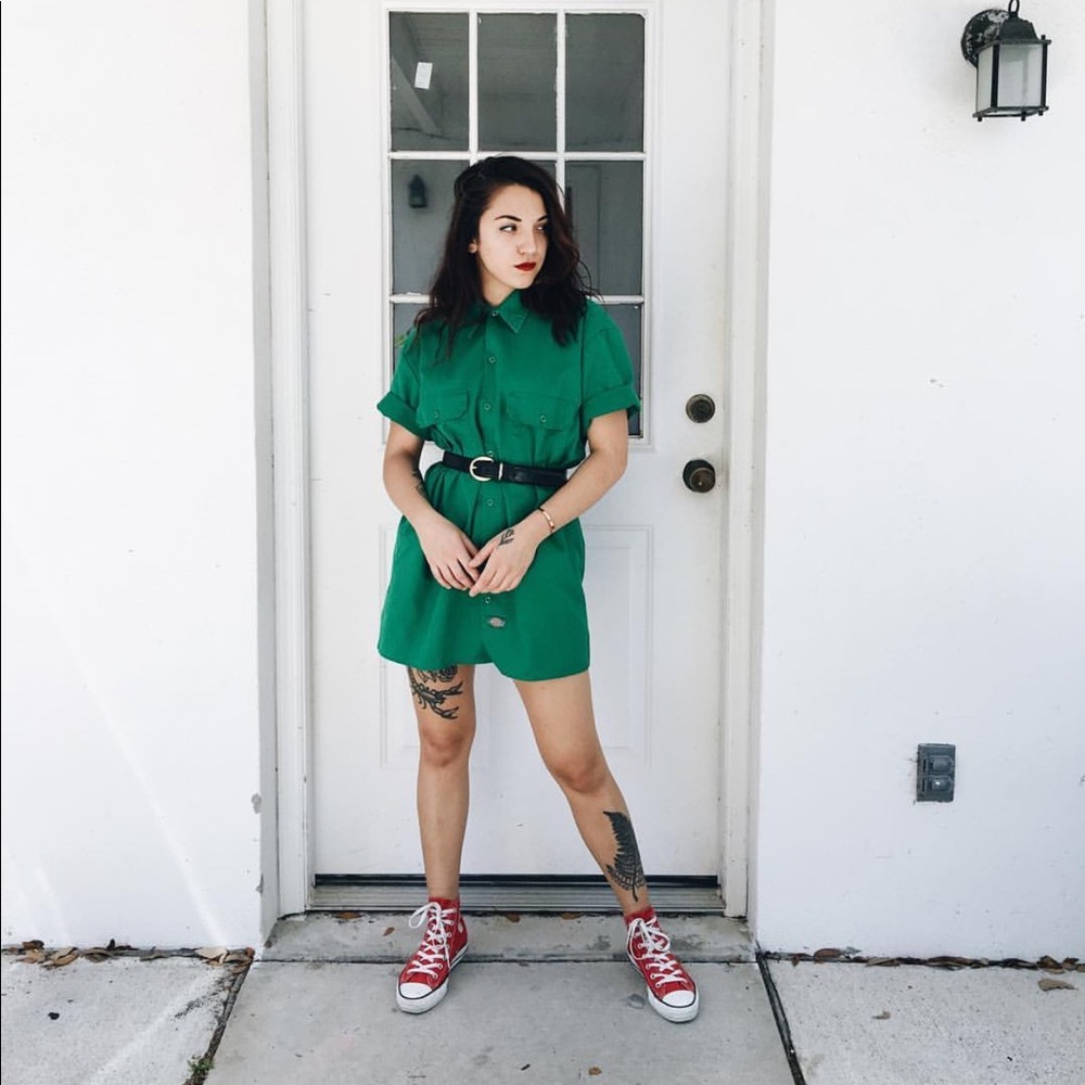Green Dickies Button Up Short Sleeve